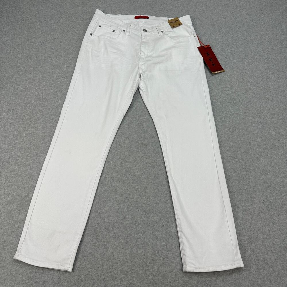 MBX Slim Fit Stretch Athletic Jeans Mens 34x30 White Denim Straight Leg Zip Fly